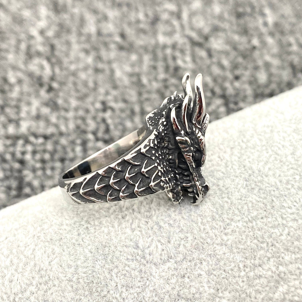 Stainless Steel Dragon Head Men's Ring