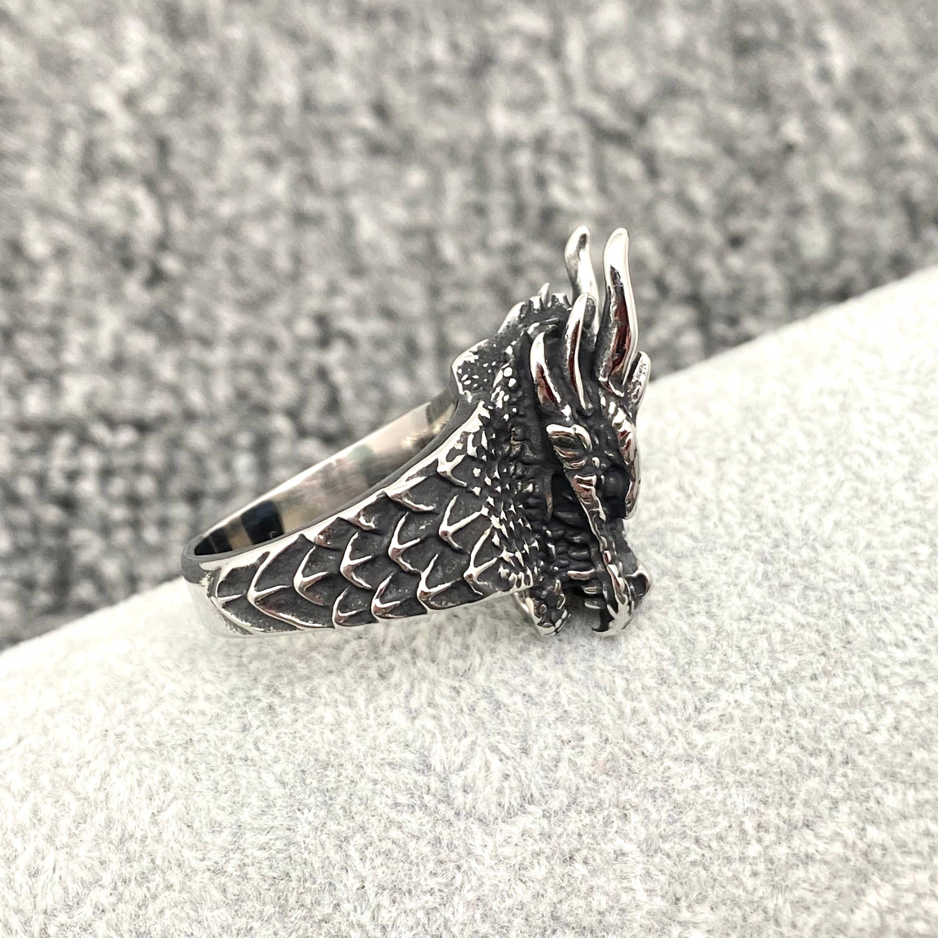 Stainless Steel Dragon Head Men's Ring