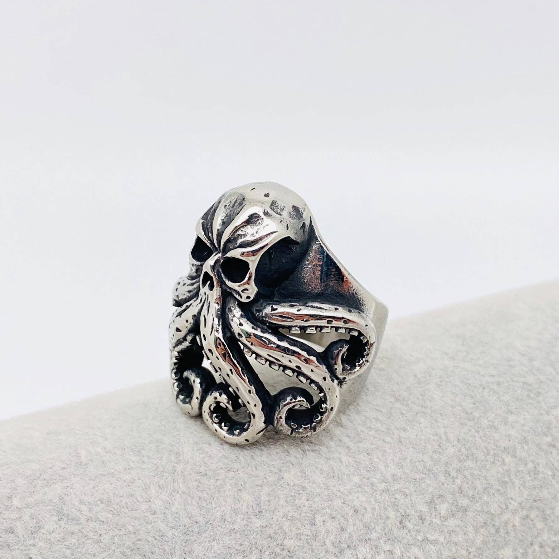 Stainless Steel Skull Octopus Men's Ring