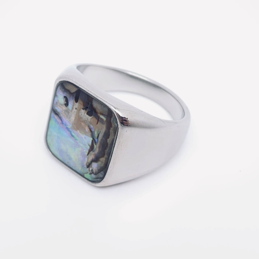Abalone Shell-inlaid Stainless Steel Ring