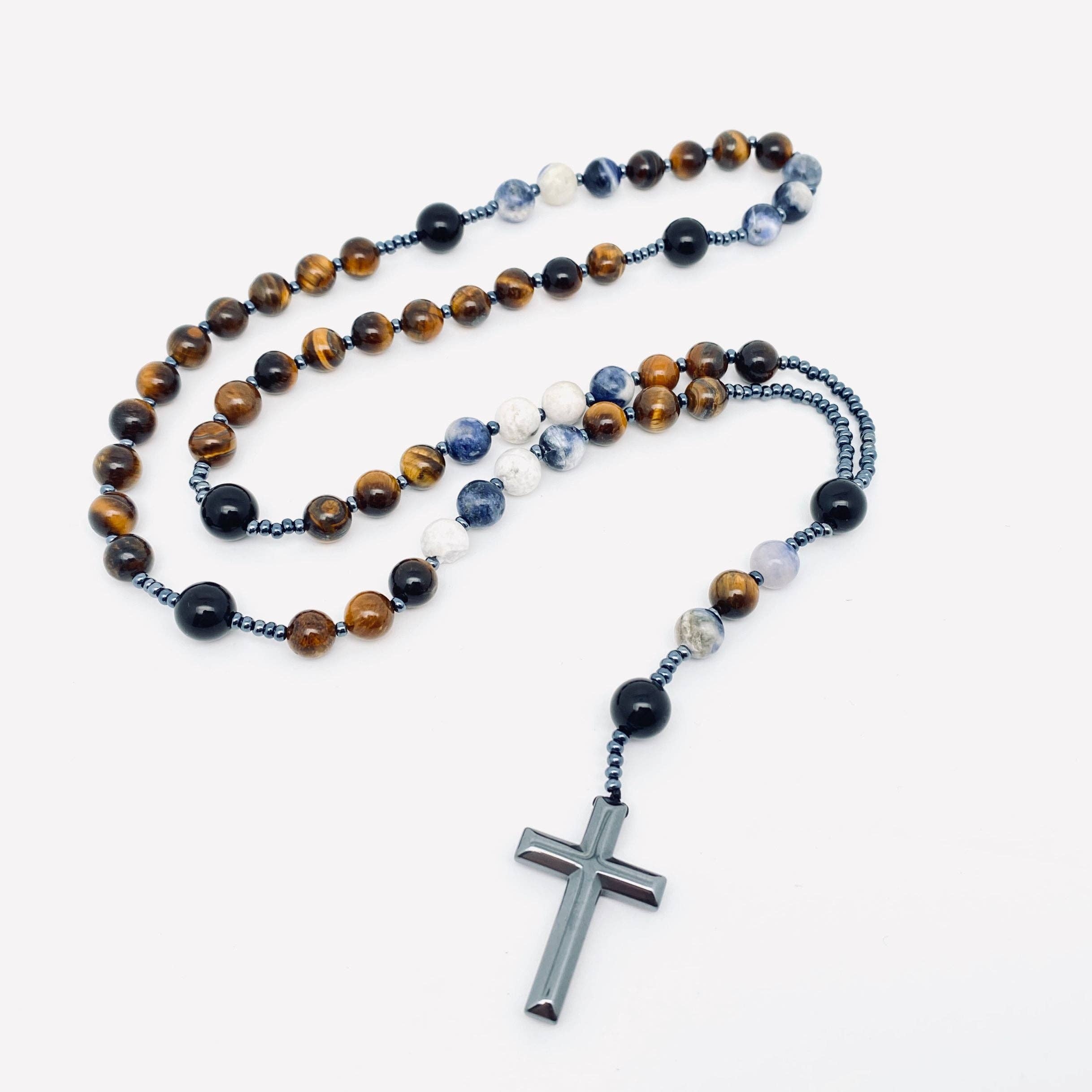 Tiger' Eye, Sodalite, Obsidian Rosary Beads