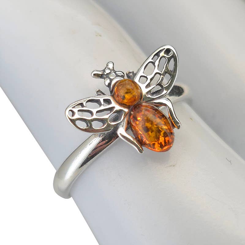 Amber Sterling Silver Bee Ring