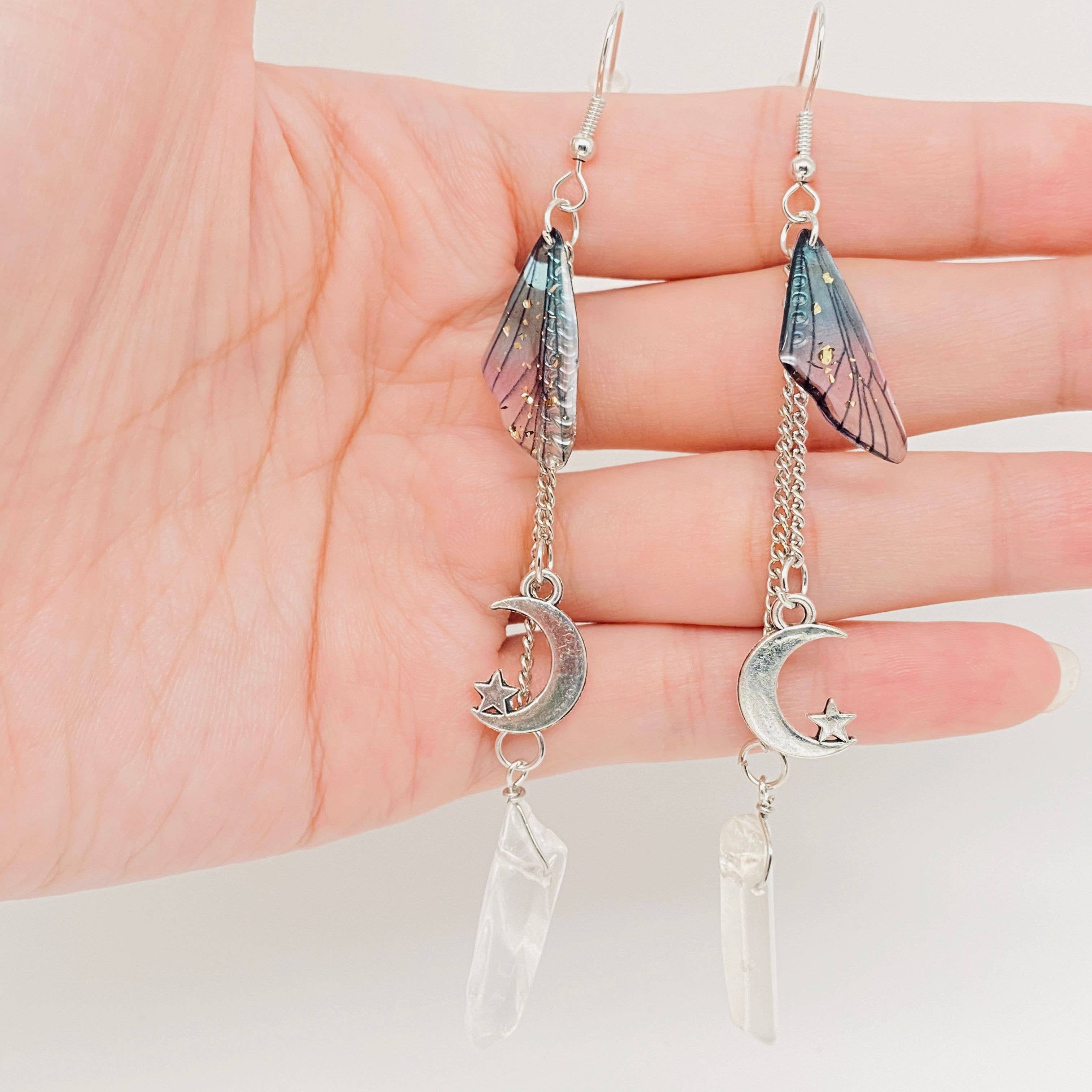 Butterfly Wings Long Chain Crystal Pendant Earrings