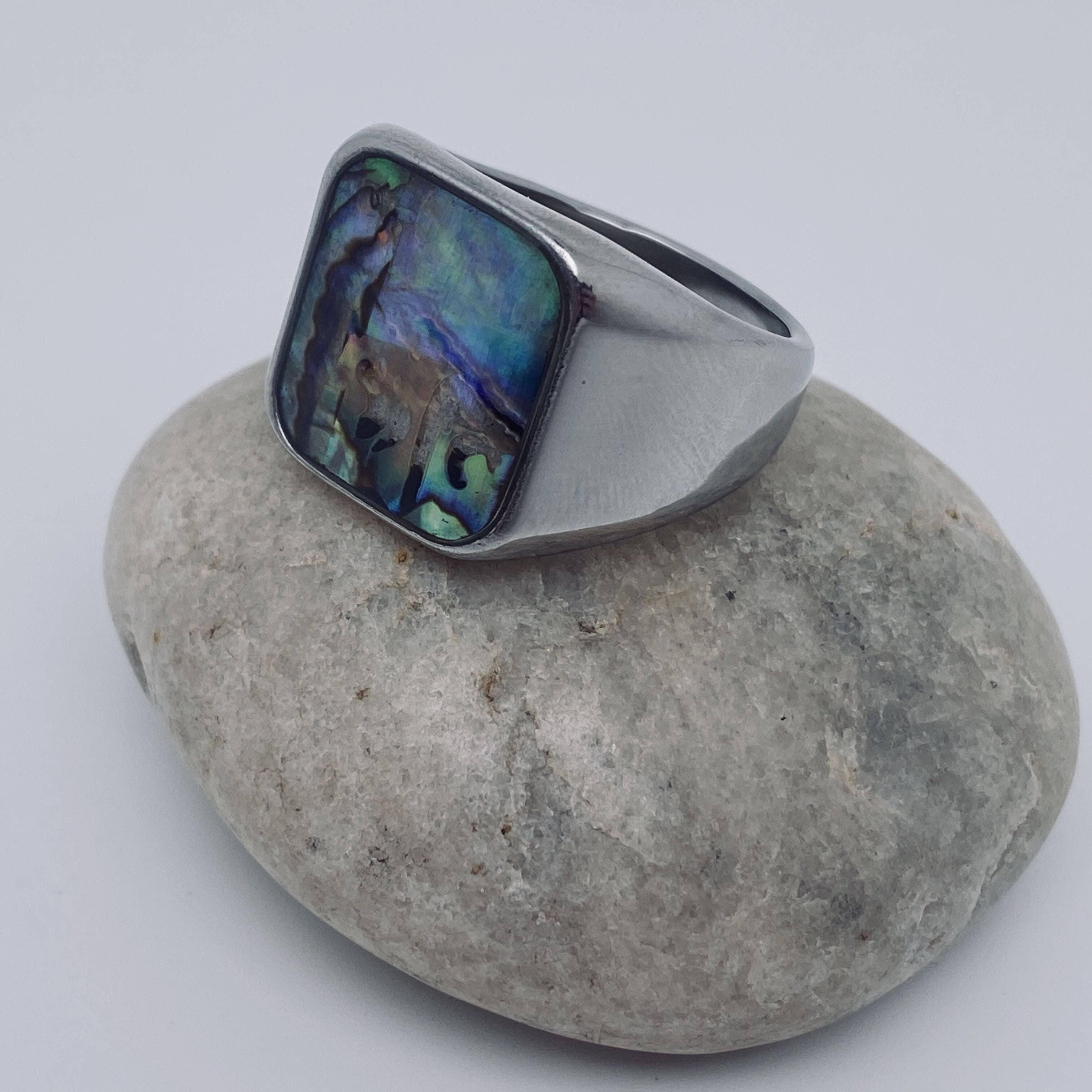 Abalone Shell-inlaid Stainless Steel Ring