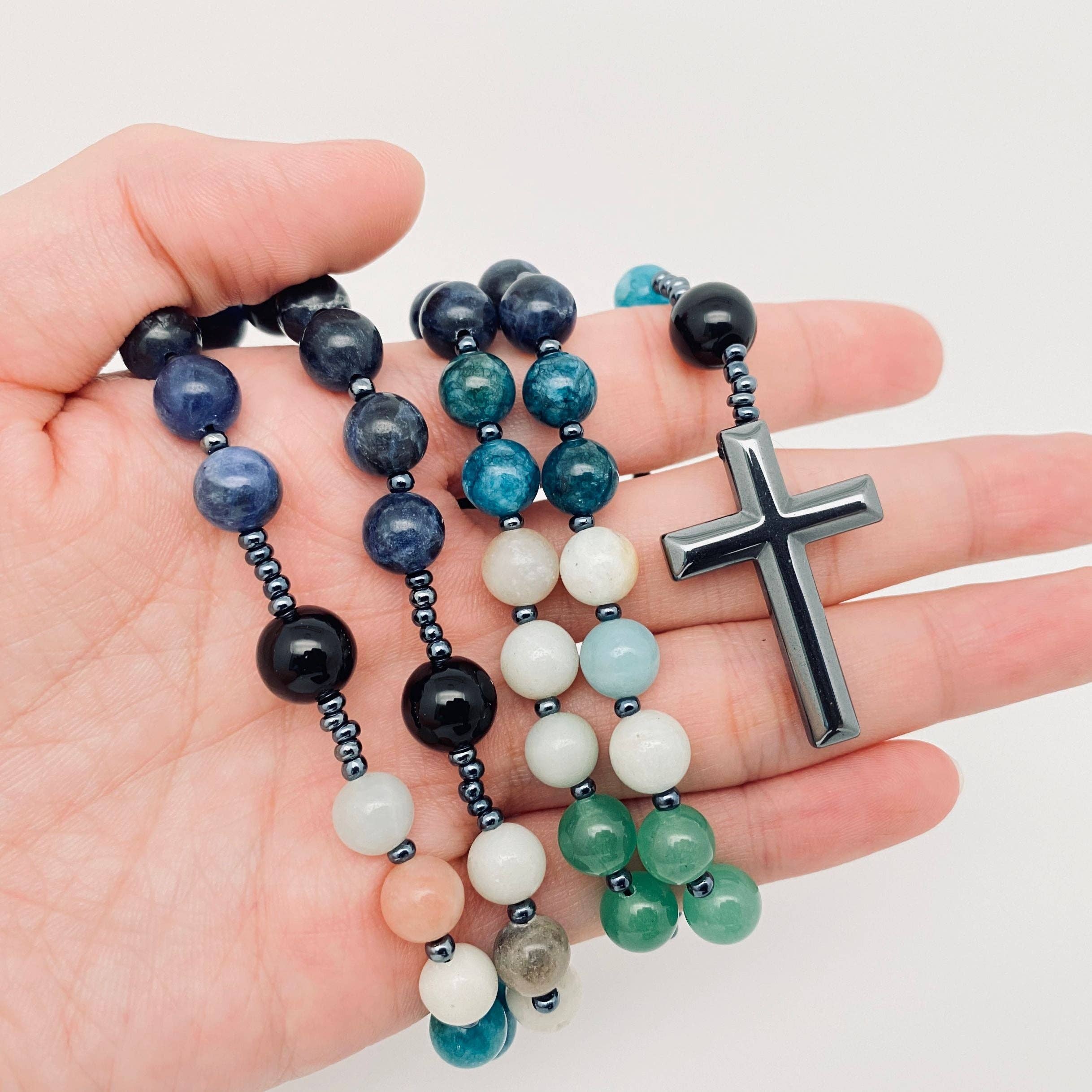Amazonite, Apatite, Sodalite, Aventurine, Obsidian & Hematite Rosary Beads