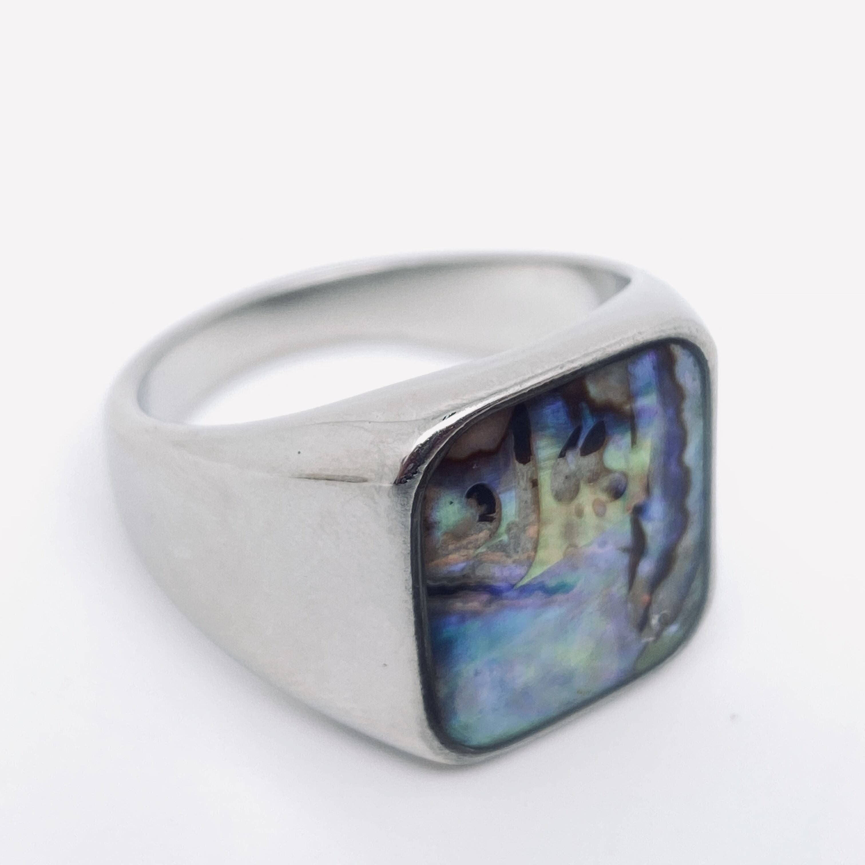 Abalone Shell-inlaid Stainless Steel Ring