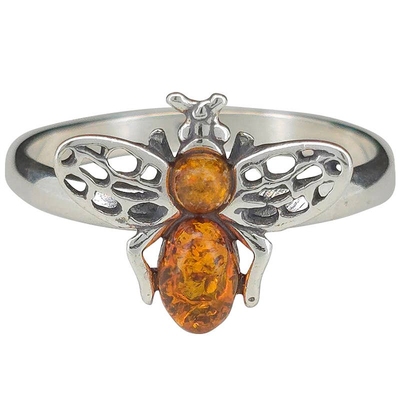 Amber Sterling Silver Bee Ring