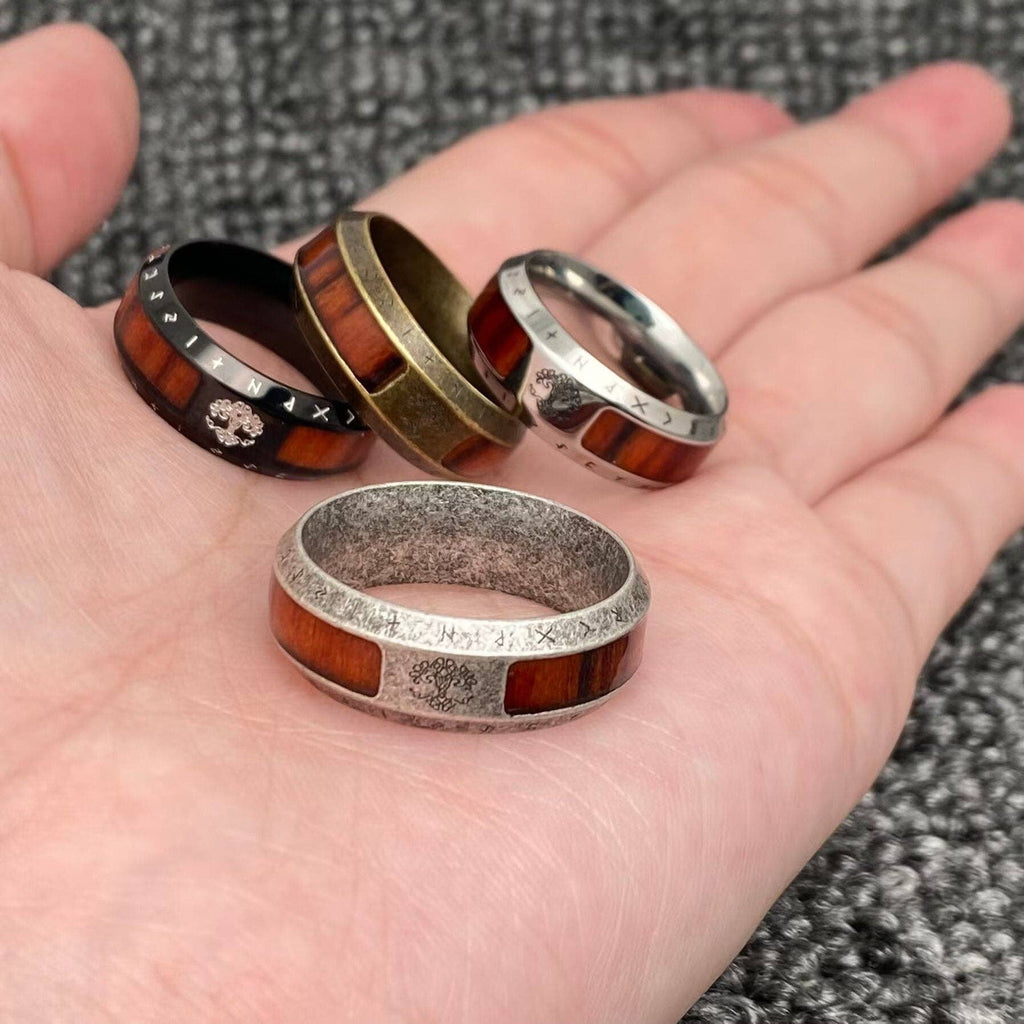 Vintage Viking Rune Tree of Life Stainless Steel Ring