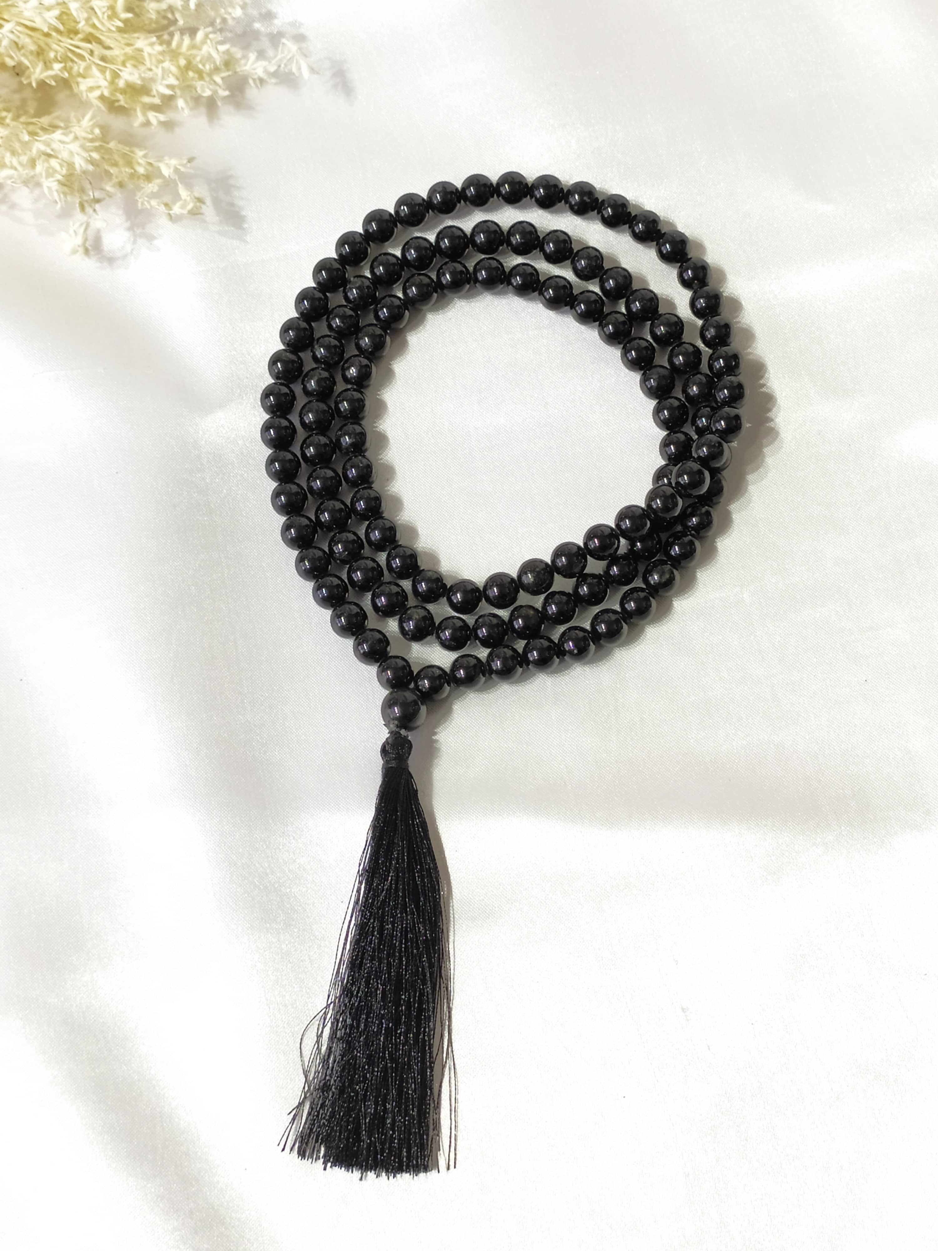Black Obsidian Gemstone Mala | 108 Prayer Bead | Jap Mala