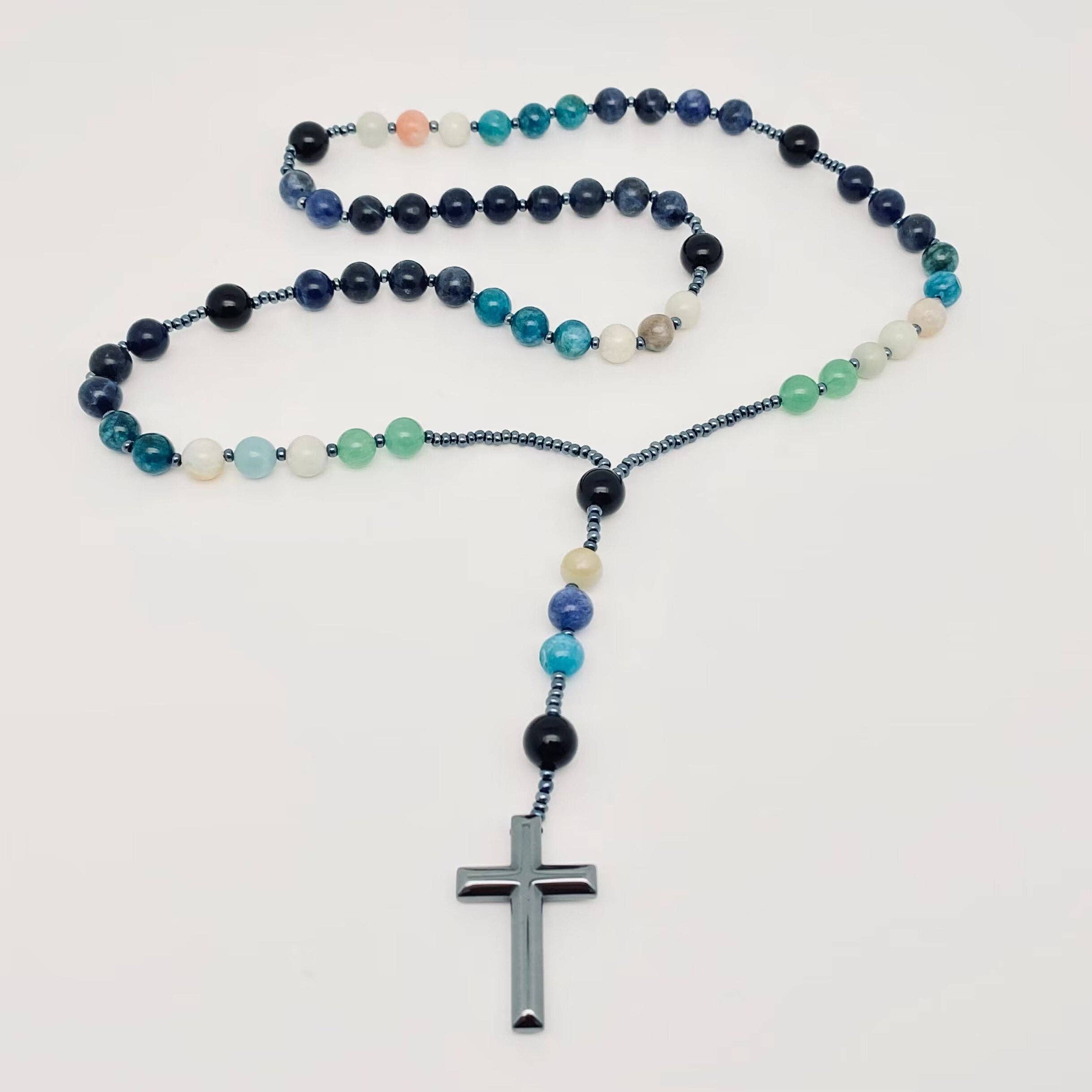 Amazonite, Apatite, Sodalite, Aventurine, Obsidian & Hematite Rosary Beads