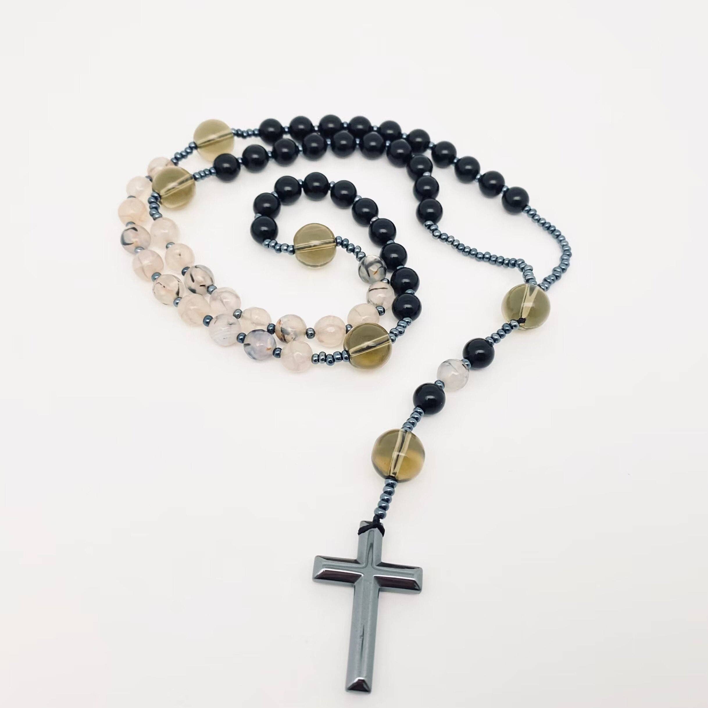 Black Onyx, Dragon Agate, Smoky Quartz, Hematite Rosary