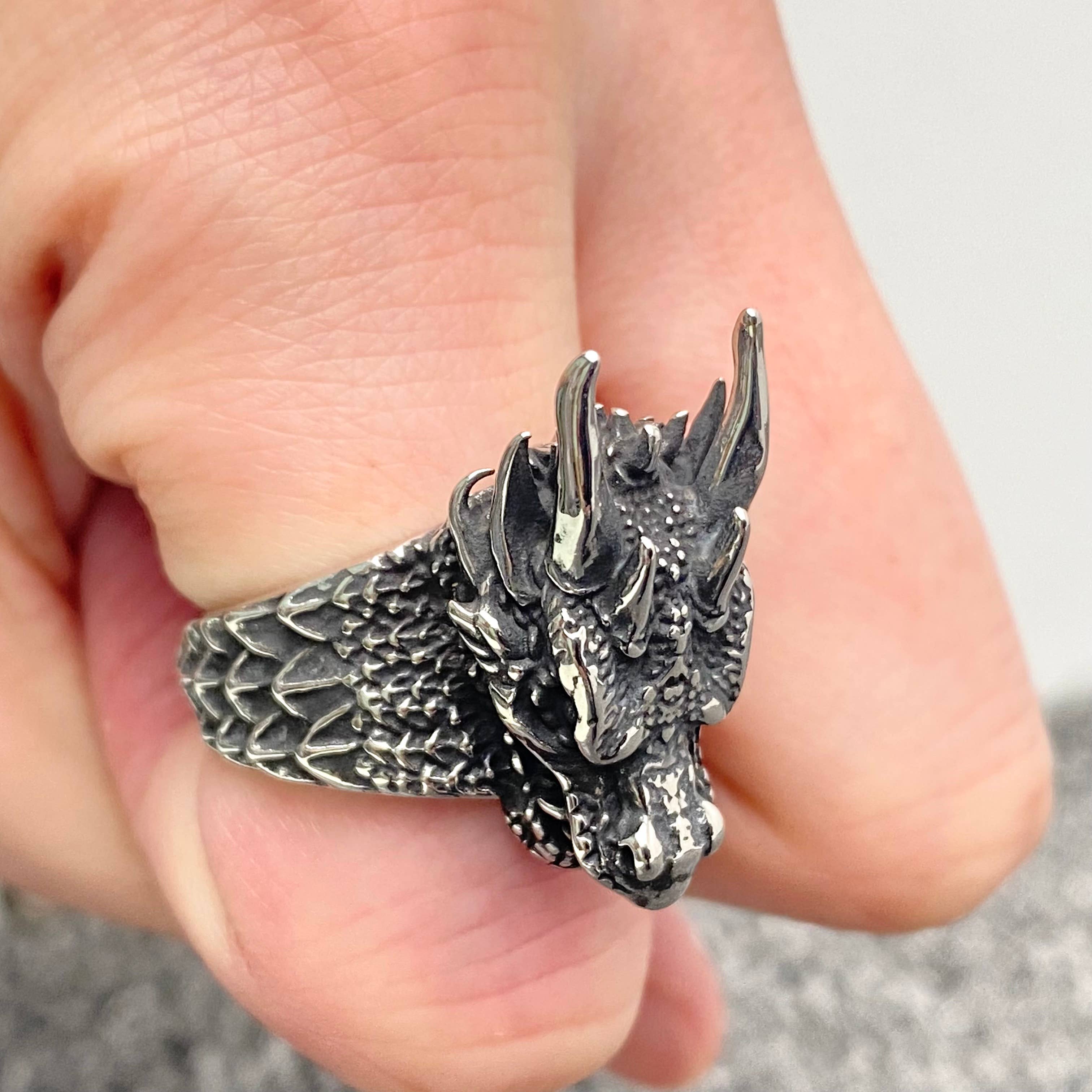 Stainless Steel Dragon Head Men's Ring