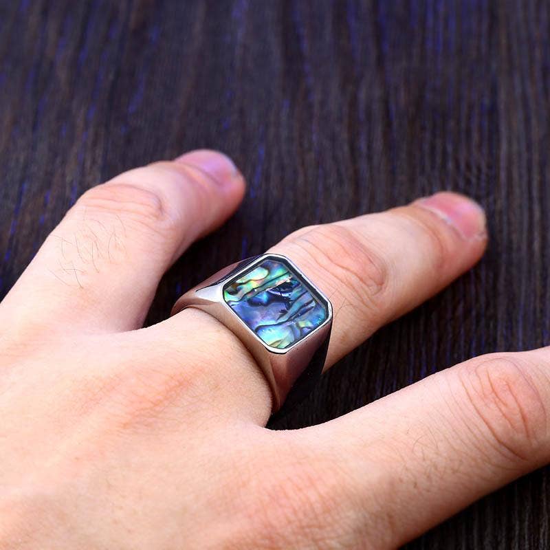 Abalone Shell-inlaid Stainless Steel Ring