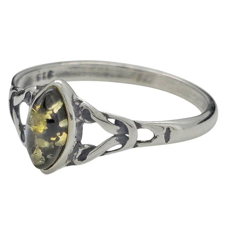Green Amber Sterling Silver Ring