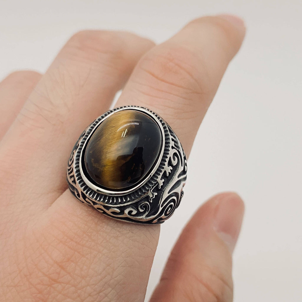 Stainless Steel Tiger's Eye Ring