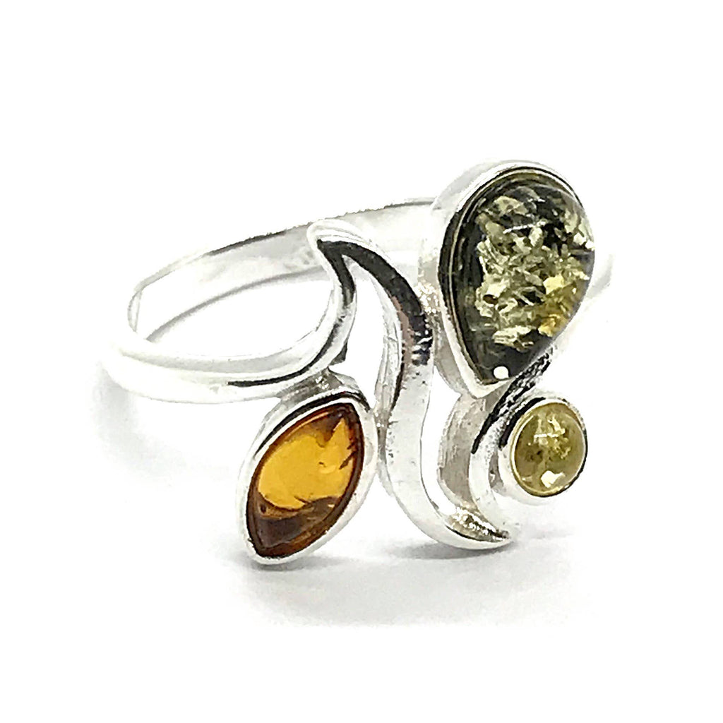 Multicolor Amber Sterling Silver Ring