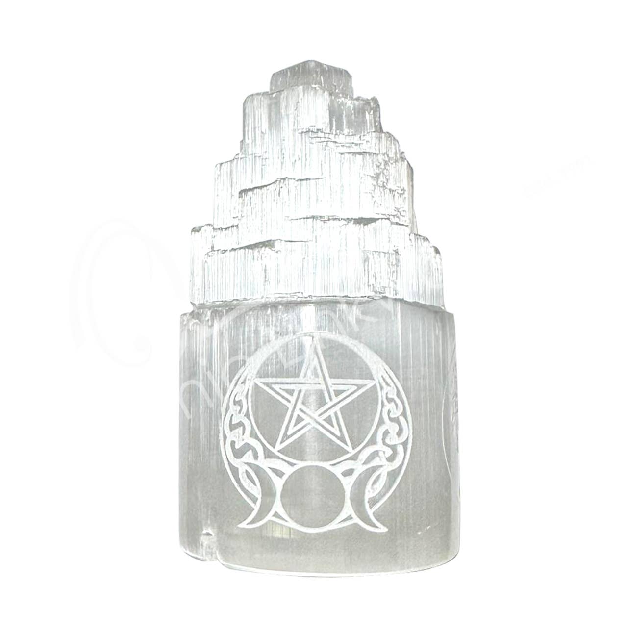 SELENITE LAMP ENGRAVED PENTACLE & TRIPLE MOON