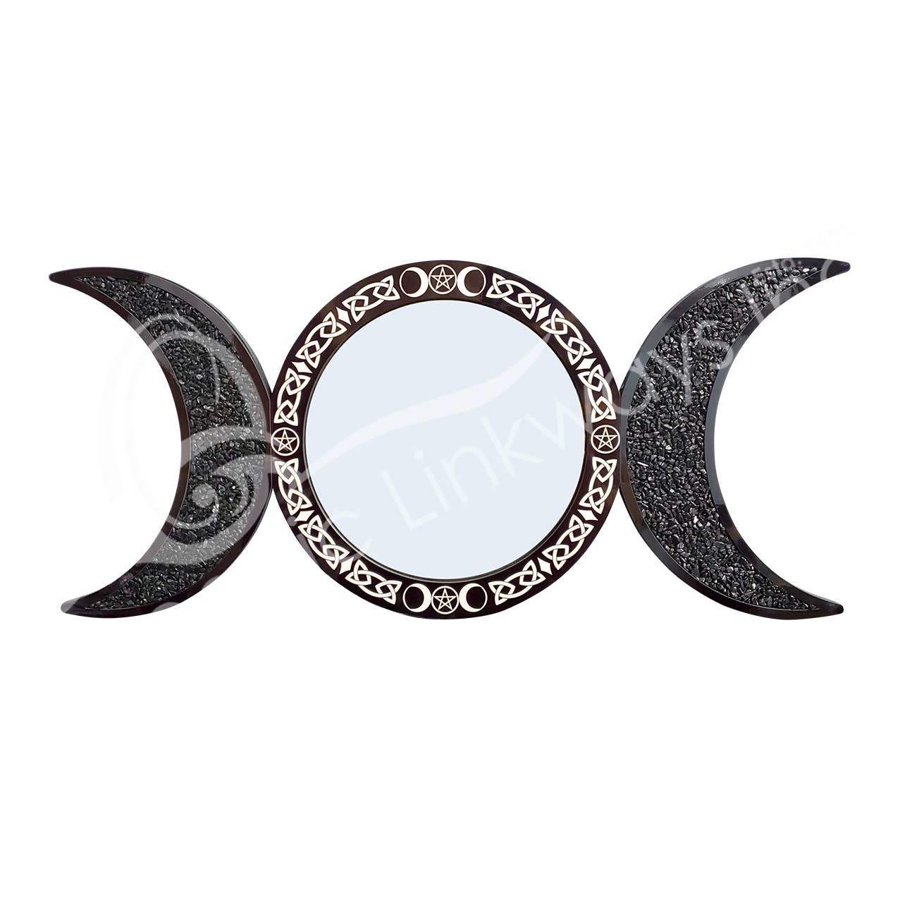 Black Tourmaline Triple Moon Mirror 9"DIA. X 20" LEN