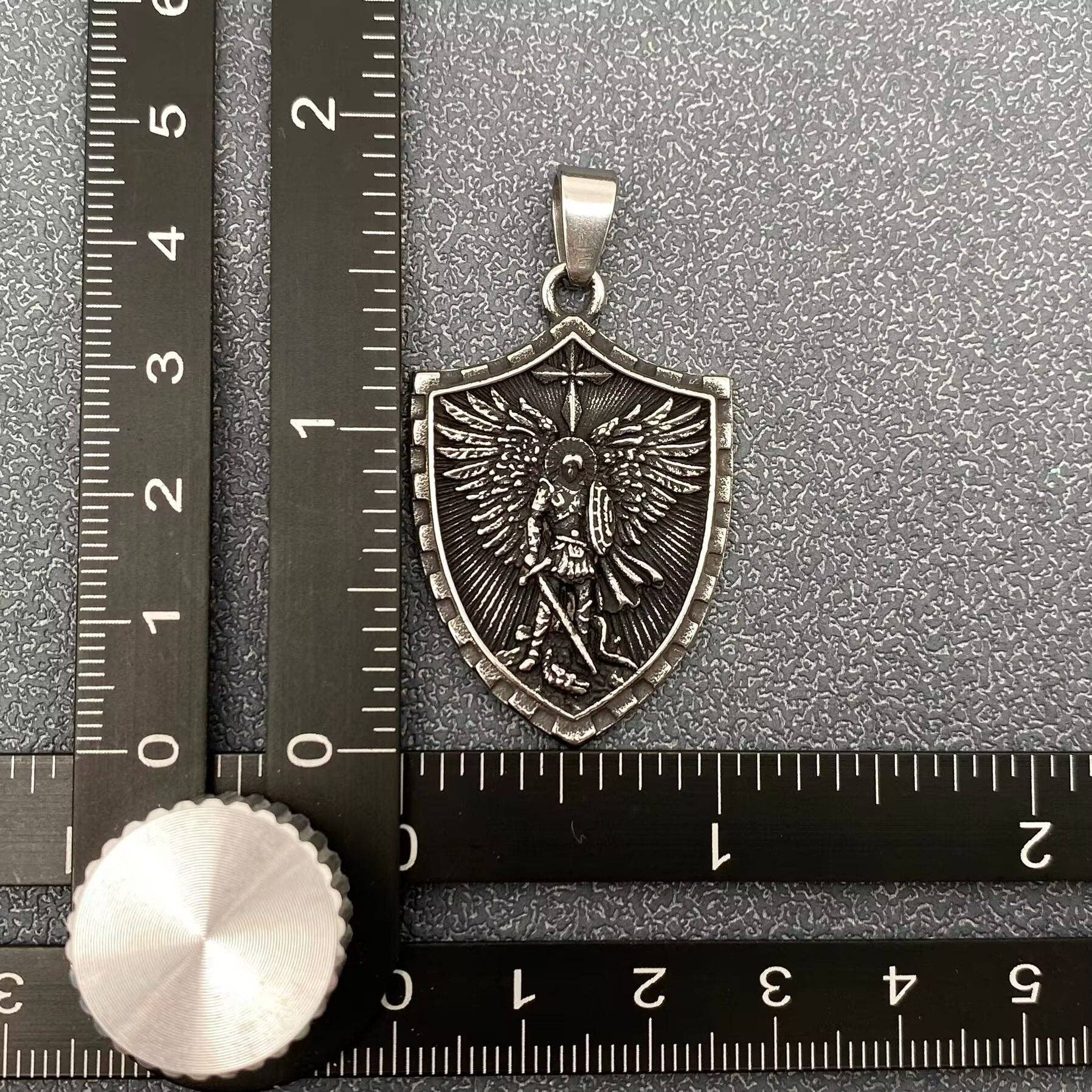 Saint Michael Archangel Shield Stainless Steel Pendant