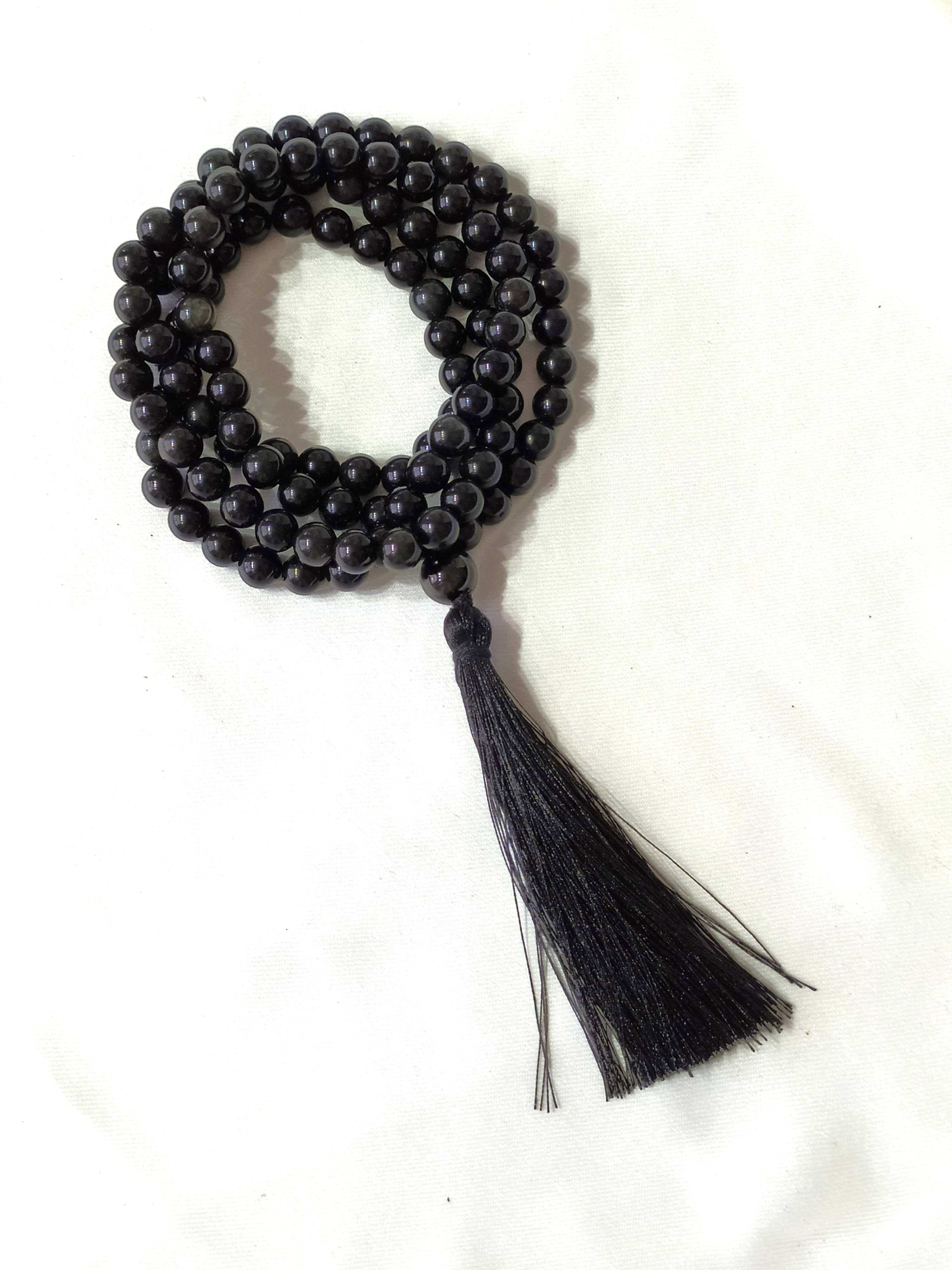 Black Obsidian Gemstone Mala | 108 Prayer Bead | Jap Mala