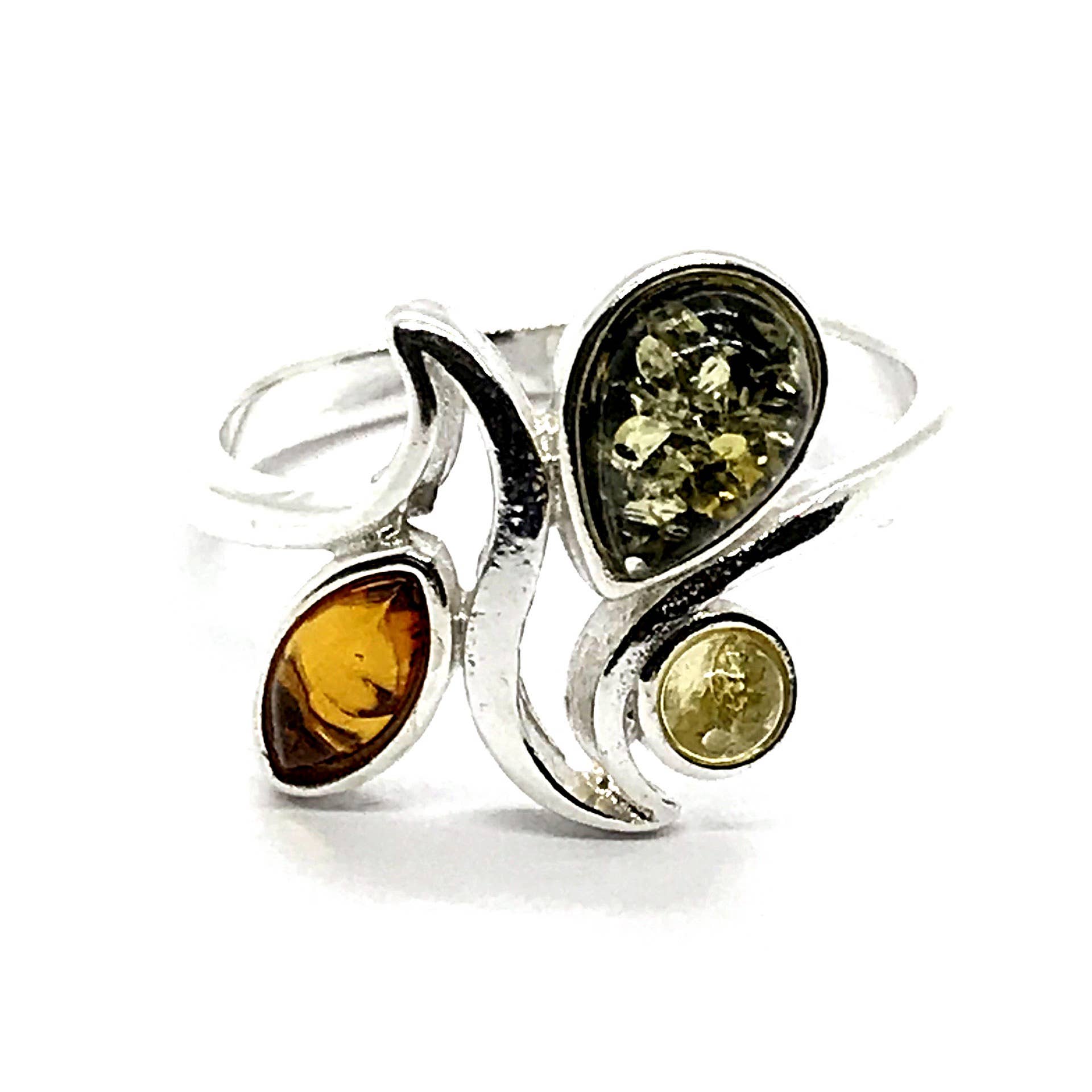 Multicolor Amber Sterling Silver Ring