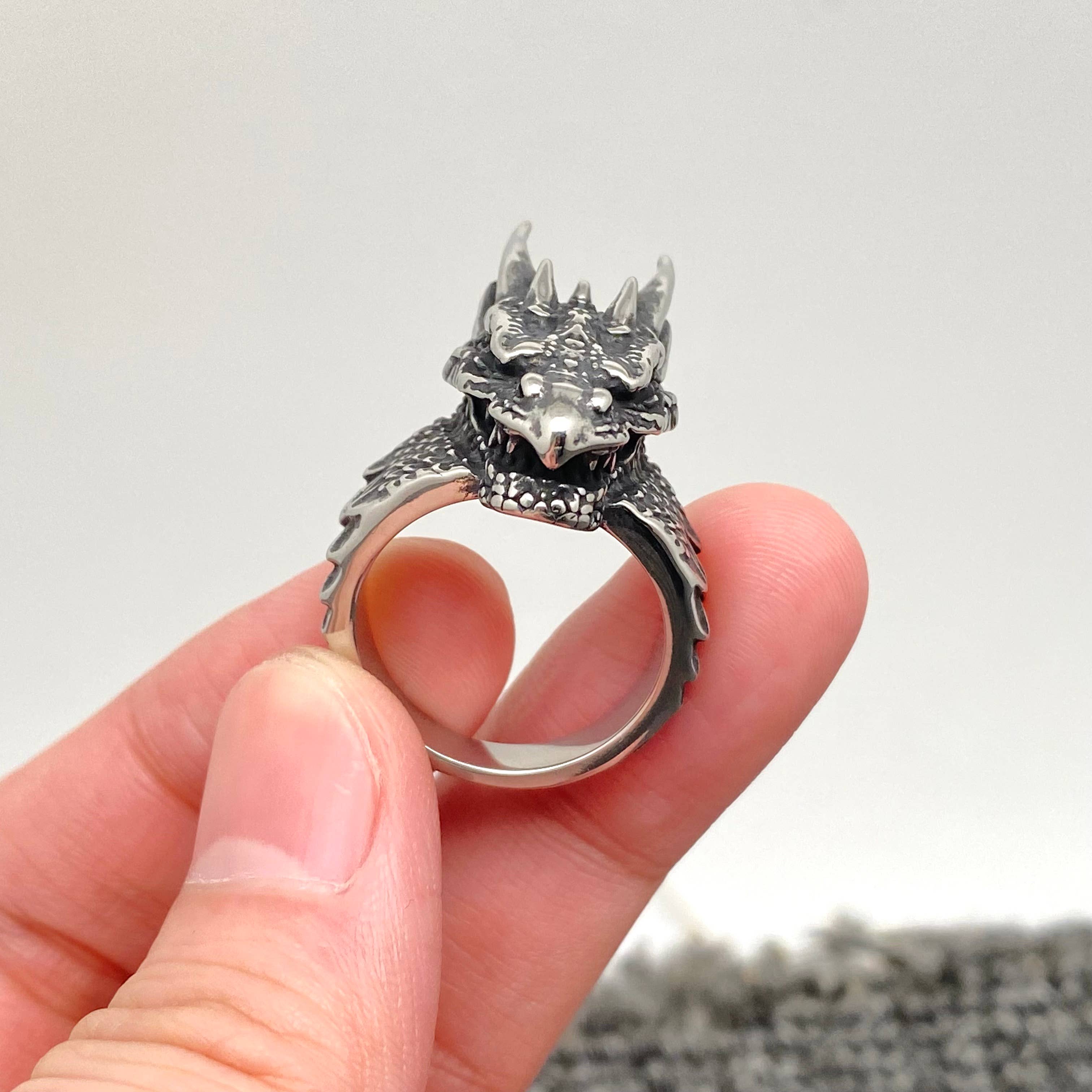 Stainless Steel Dragon Head Men's Ring