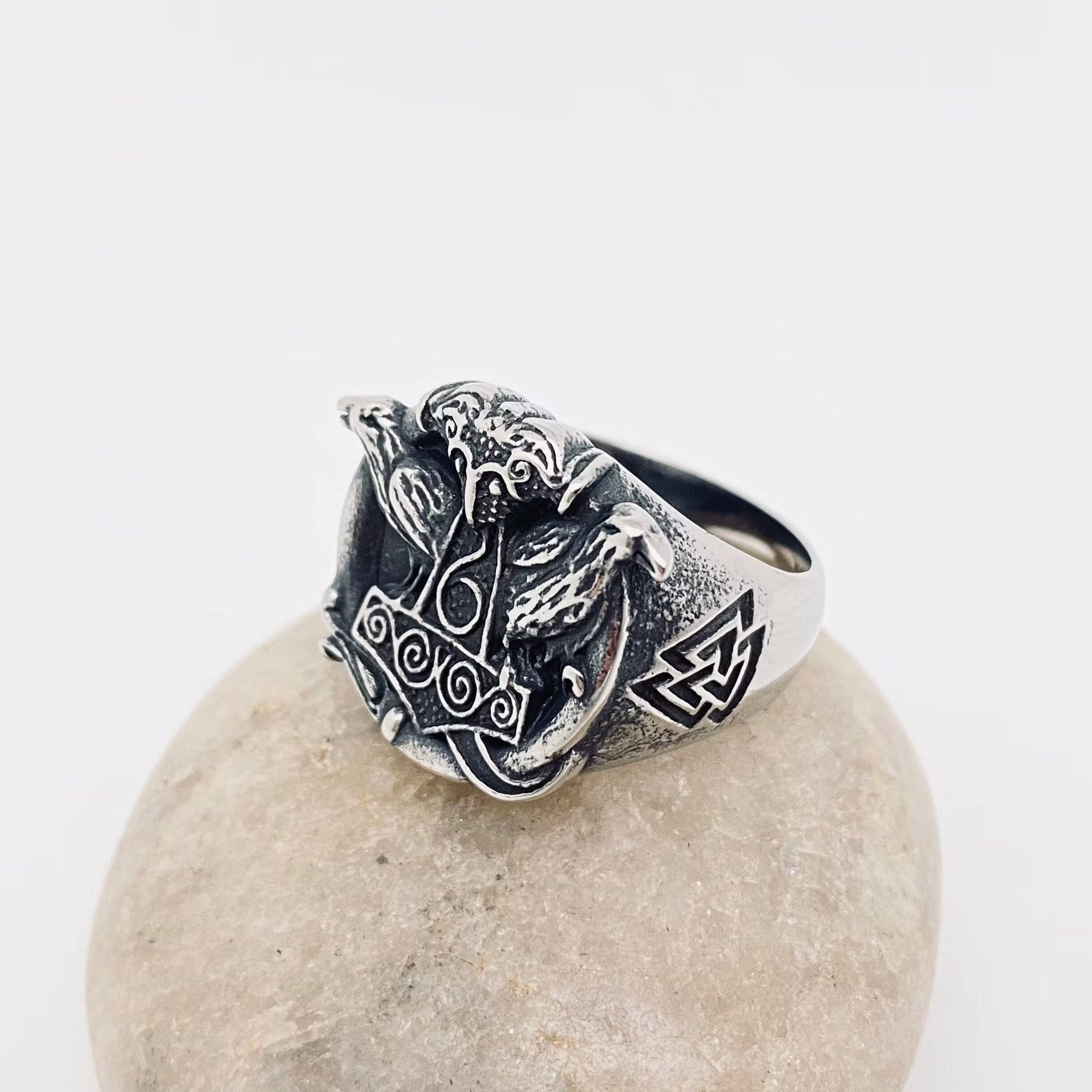 Viking Valknut Crow Stainless Steel Ring