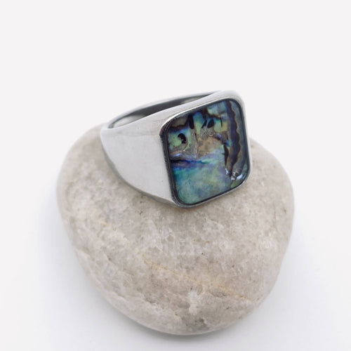 Abalone Shell-inlaid Stainless Steel Ring
