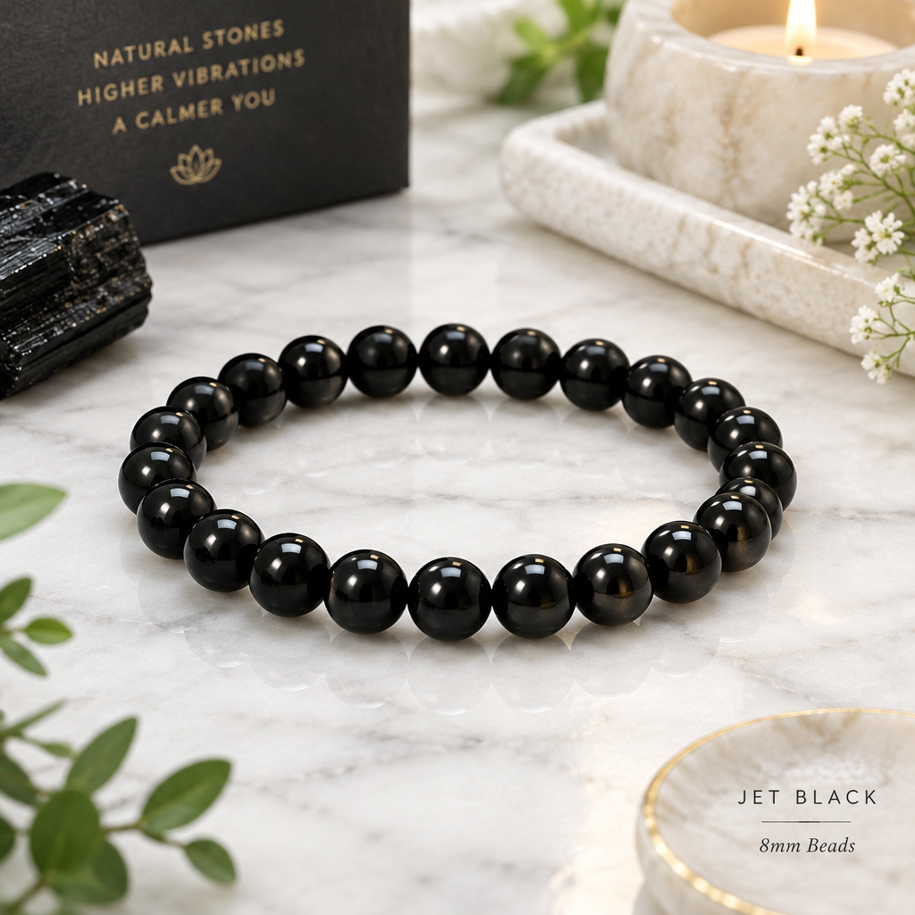 8mm Jet Bead Bracelet