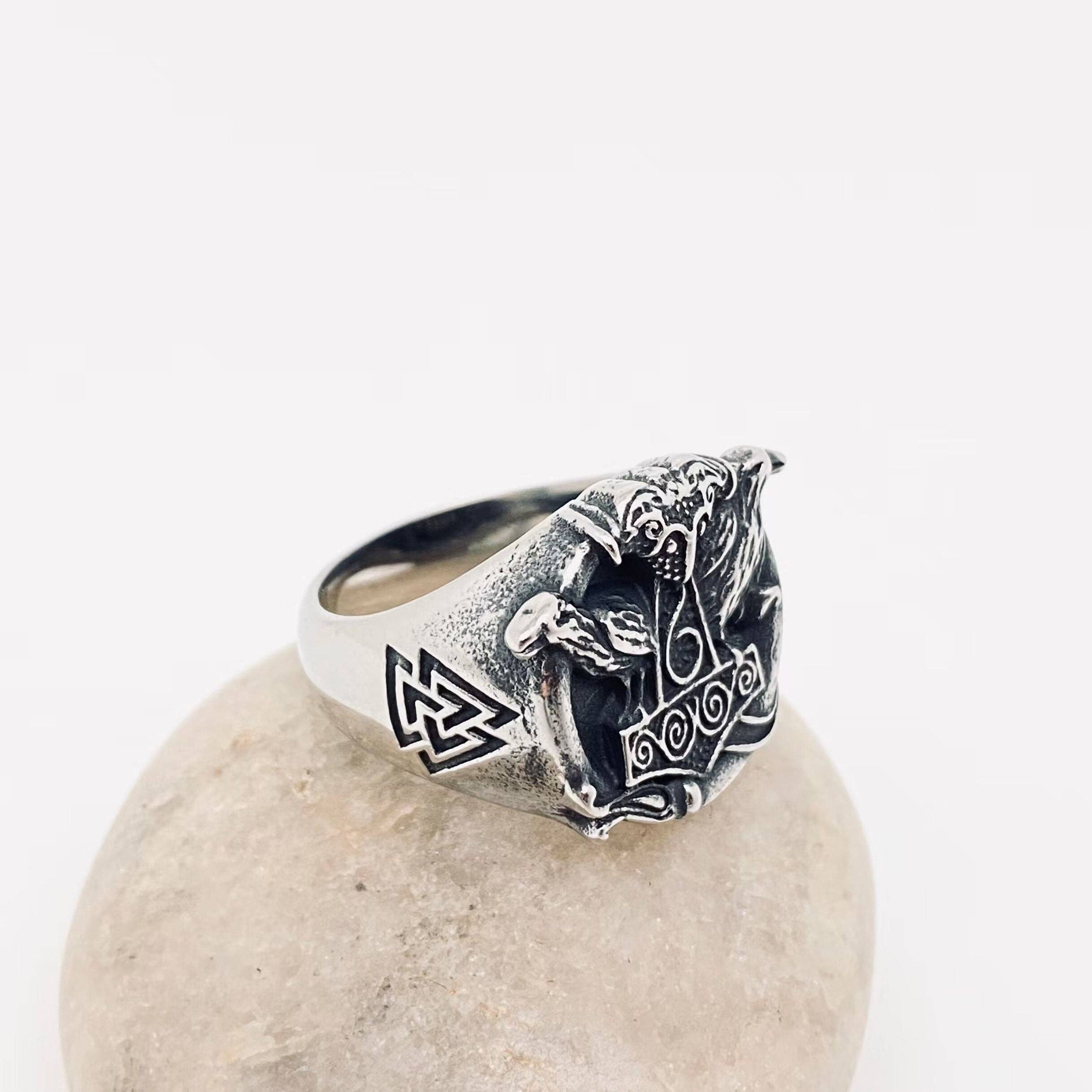 Viking Valknut Crow Stainless Steel Ring