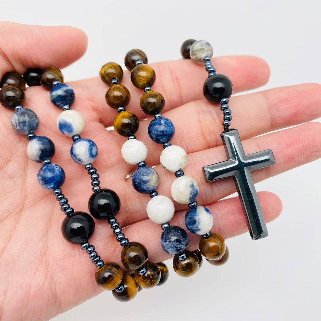 Tiger' Eye, Sodalite, Obsidian Rosary Beads