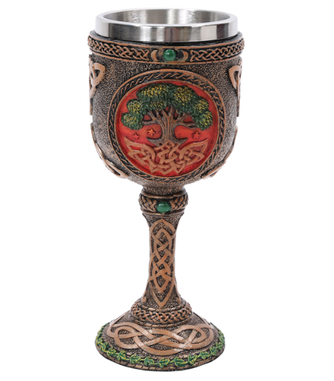 Tree of Life Wine Goblet Made of Polyresin with Stainless Steel Rim