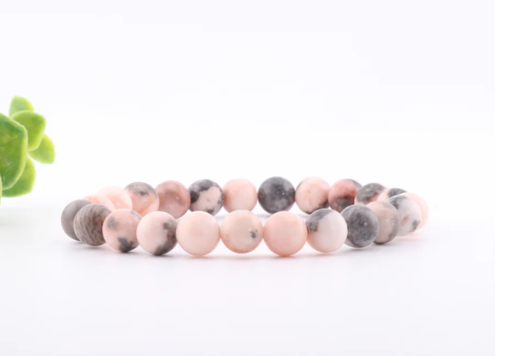 8mm Pink Zebra Jasper Bead Bracelet
