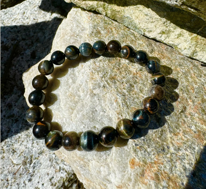 8mm Blue Tiger's Eye Bead Bracelet