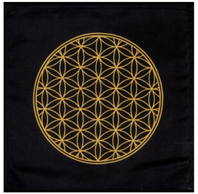12" x 12" Flower of Life Velvet Cloth Crystal Grid (Black & Gold)