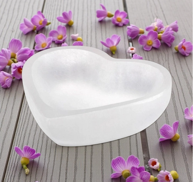 Selenite Heart Shaped Bowl 4"