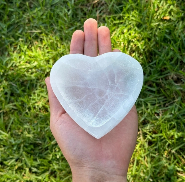 Selenite Heart Shaped Bowl 4"