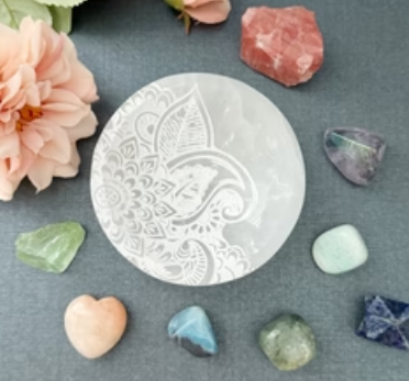 Etched Selenite Bowl 4"