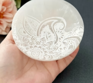 Etched Selenite Bowl 4"