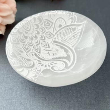 Etched Selenite Bowl 4"
