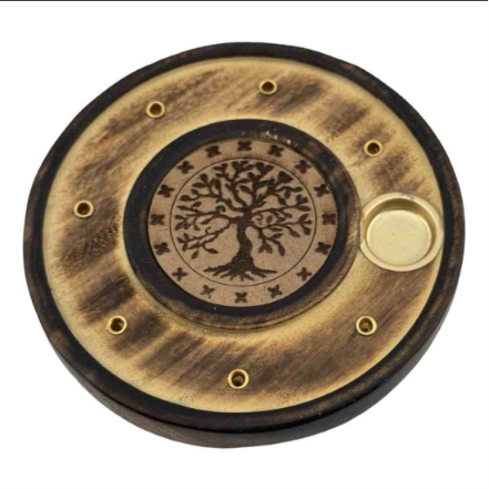 Wood Round Incense & Cone Holder