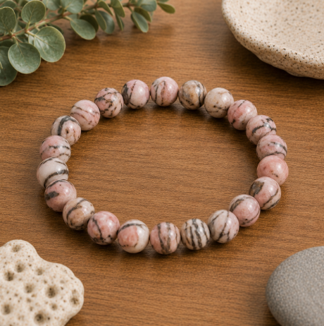 8mm Pink Zebra Jasper Bead Bracelet