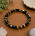 Tiger's Eye, Hematite, and Black Obsidian Bead Bracelet