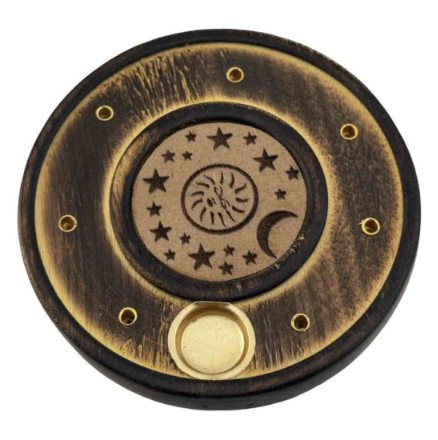Wood Round Incense & Cone Holder