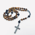 Tiger's Eye, Black Agate Cross Rosary