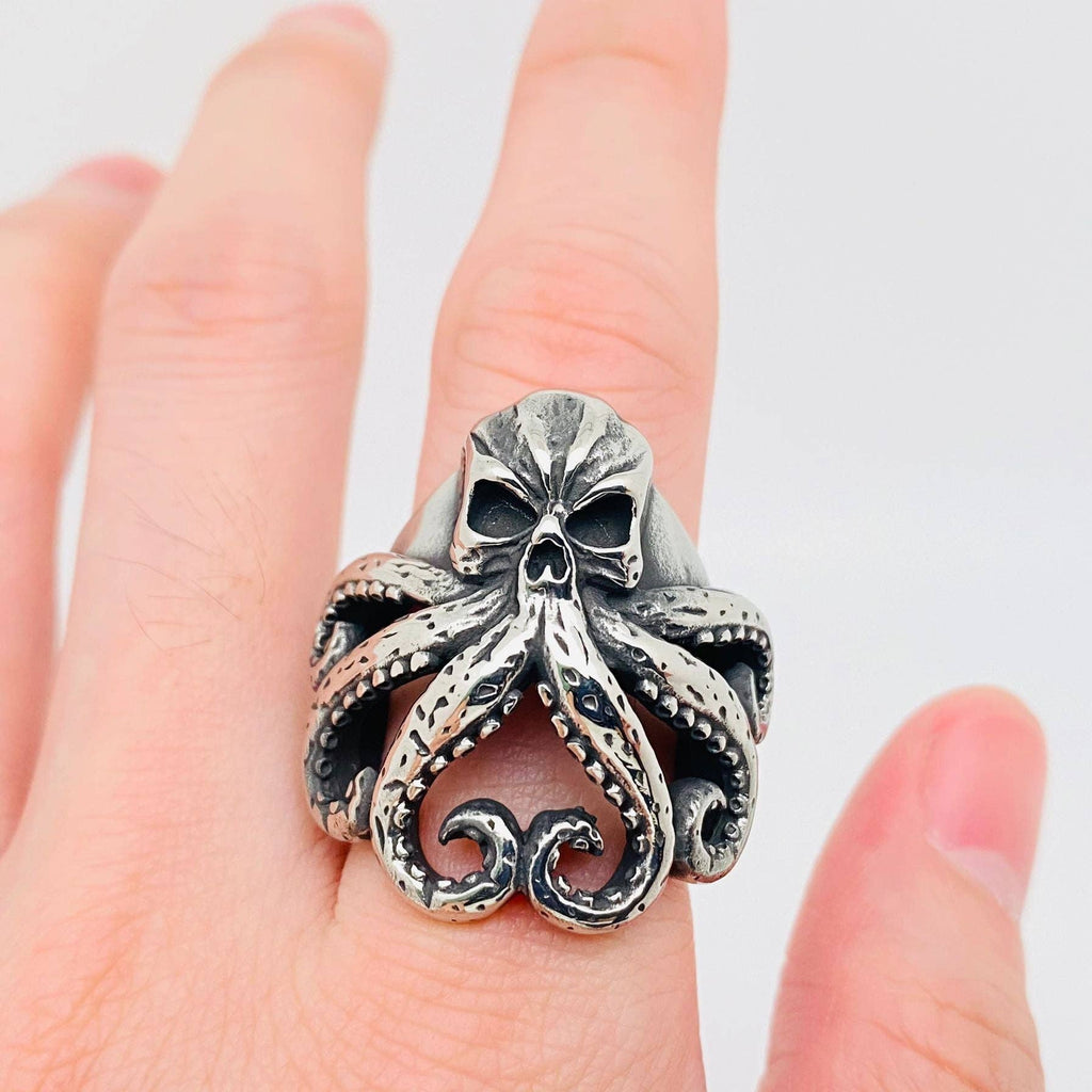 Stainless Steel Skull Octopus Men's Ring