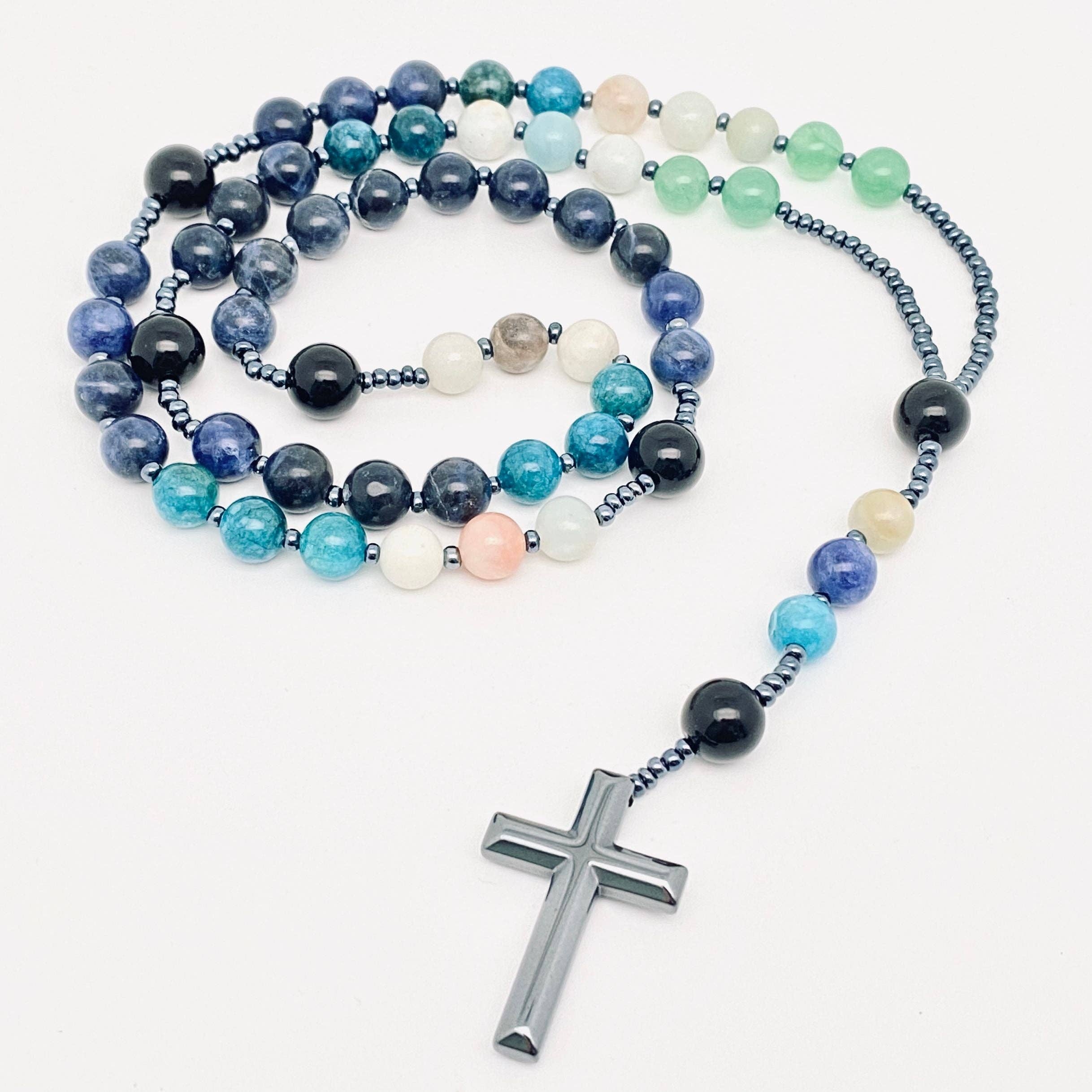Amazonite, Apatite, Sodalite, Aventurine, Obsidian & Hematite Rosary Beads
