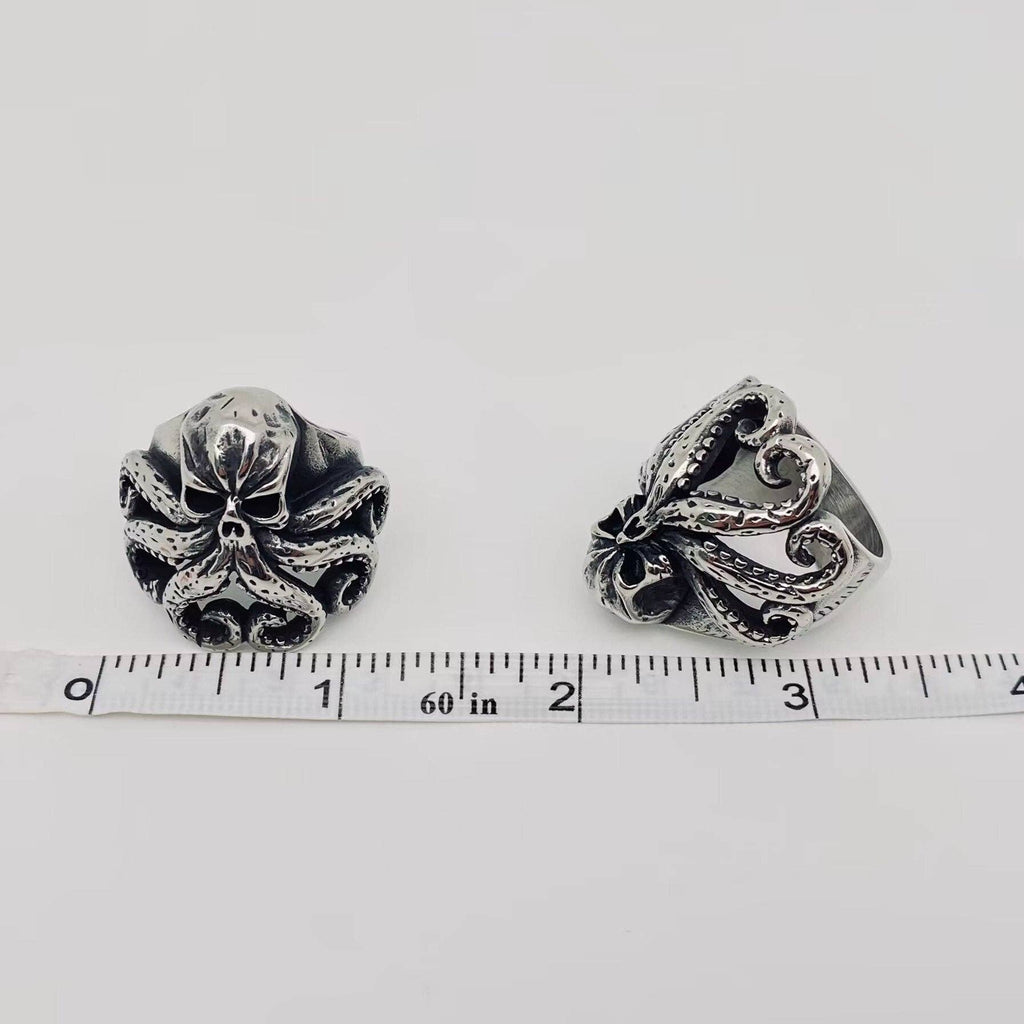 Stainless Steel Skull Octopus Men's Ring