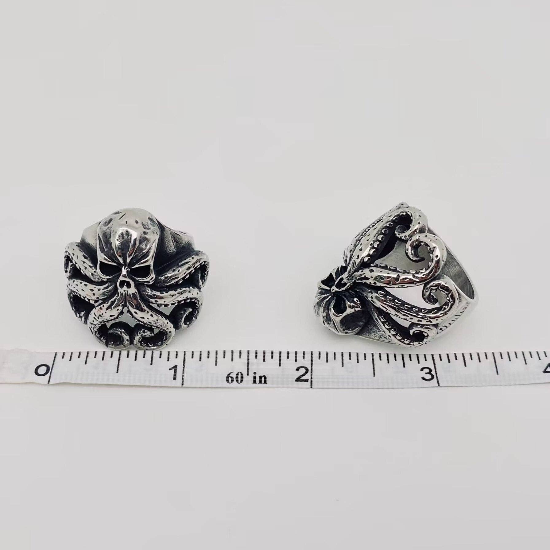 Stainless Steel Skull Octopus Men's Ring