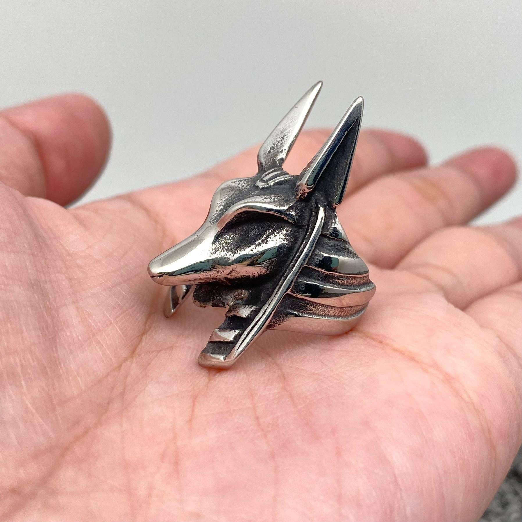 Stainless Steel Anubis Mask Ring